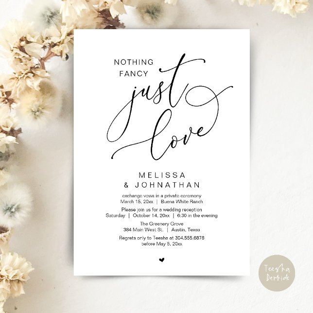 Nothing Fancy, Just Love, Wedding Reception Invitation (Nothing Fancy, Just Love, Wedding Reception Dinner Party Brunch Lunch Invitation Card Black White)
