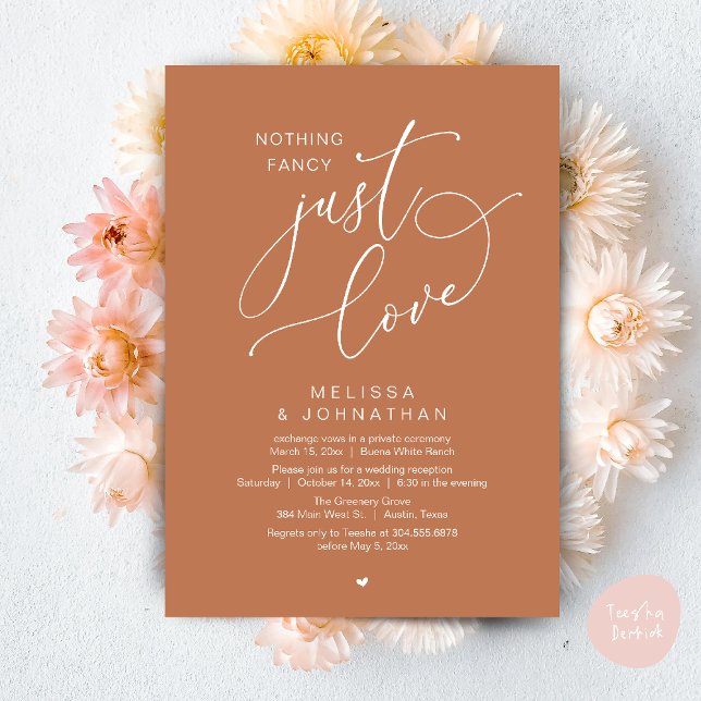 Nothing Fancy, Just Love, Wedding Reception Invitation (Nothing Fancy, Just Love, Wedding Reception Dinner Party Brunch Lunch Invitation Card Brown copper)