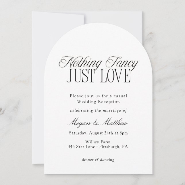 Nothing Fancy Just Love Wedding Reception Invitation (Front)