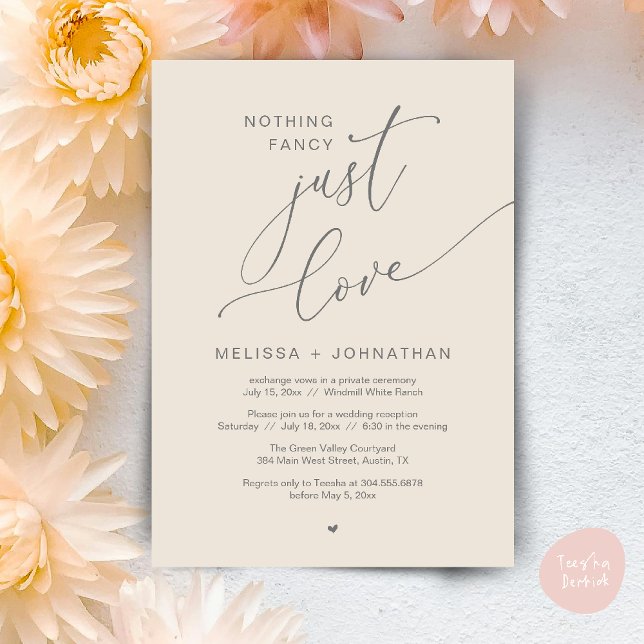 Nothing Fancy, Just Love, Wedding Reception Party Invitation (Nothing Fancy Just Love Wedding Reception Dinner Lunch Brunch Romantic Invites Card PDF Cream Grey)