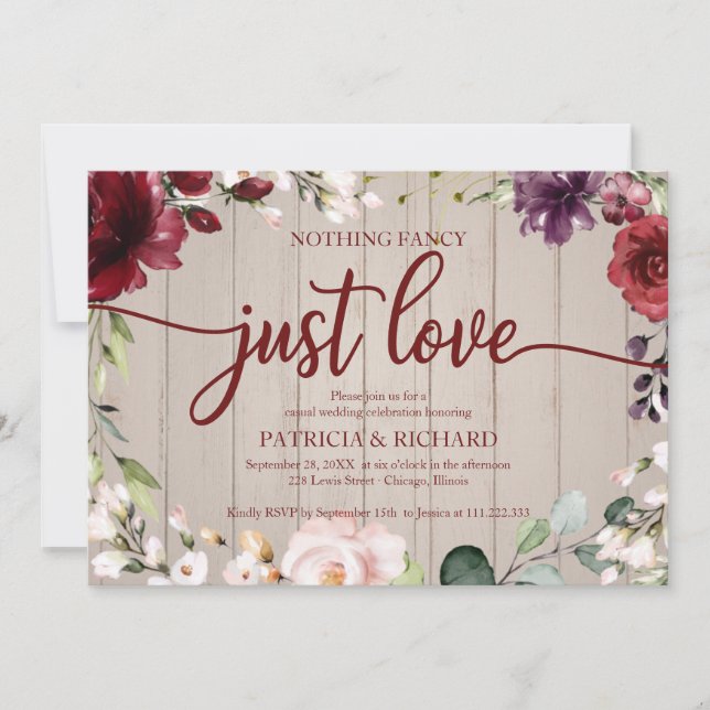 Nothing Fancy Just Love Wedding Rustic Wood Invitation (Front)
