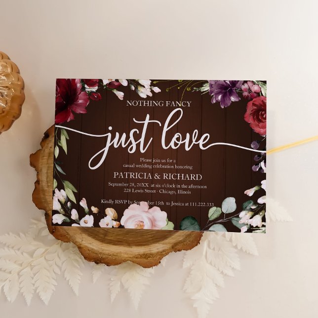 Nothing Fancy Just Love Wedding Rustic Wood Invitation (Creator Uploaded)