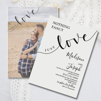 Nothing Fancy Just Love, Wedding, Script, Simple Invitation