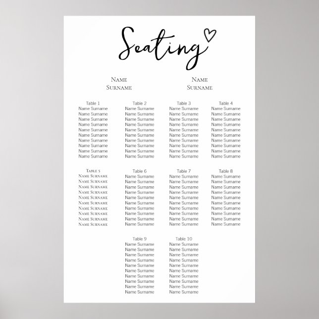 Nothing Fancy Just Love Wedding Seating Plan Poster (Front)