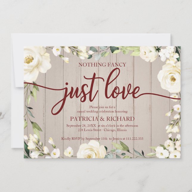 Nothing Fancy Just Love Wedding White Floral  Invitation (Front)