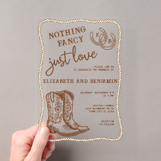 Nothing Fancy Just Love Western Horseshoe Wedding Acrylic Invitations