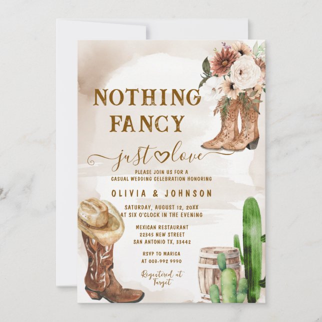 Nothing Fancy Just Love Western Wedding Invitation (Front)