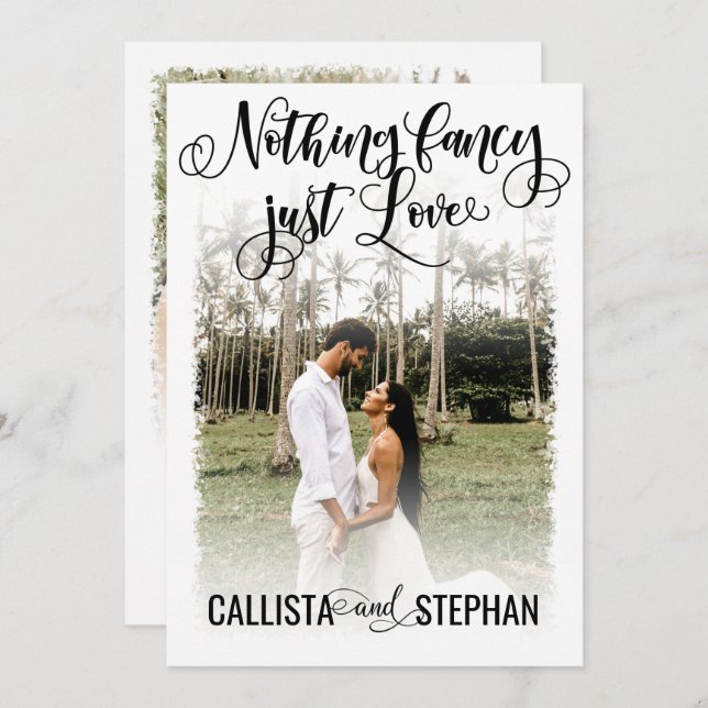 Nothing Fancy Just Love White Black Photo Wedding Invitation (Front/Back)