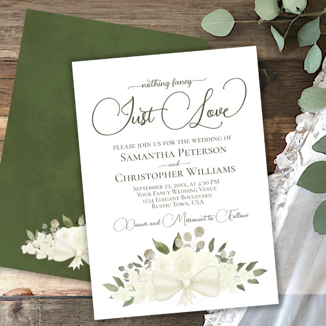 Nothing Fancy Just Love White Roses Boho Wedding Invitation (Creator Uploaded)
