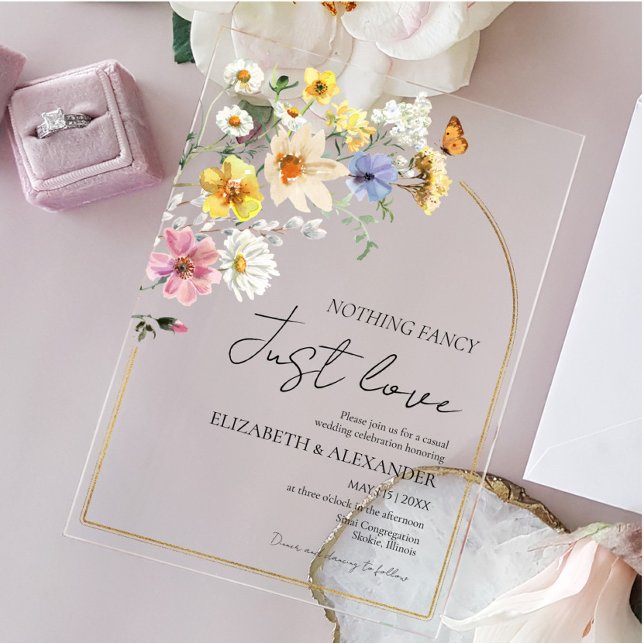 Nothing Fancy Just Love | Wildflower Photo Wedding Acrylic Invitations (Creator Uploaded)