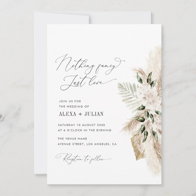 nothing fancy pampas grass and greenery wedding invitation (Front)