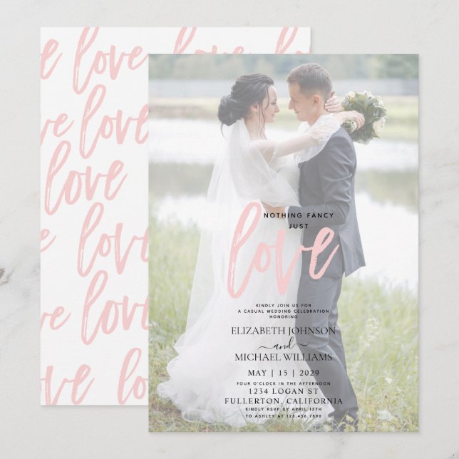 Nothing Fancy Pink Casual Vellum Photo Wedding Invitation (Front/Back)