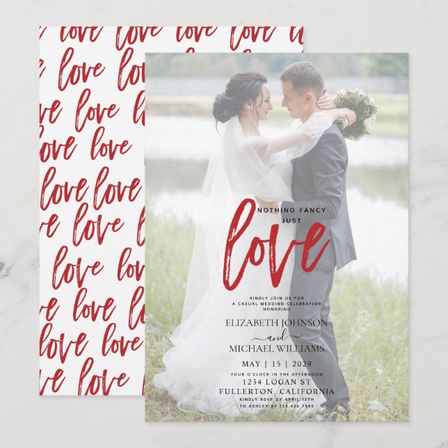Nothing Fancy Red Casual Photo Vellum Wedding Invitation (Front/Back)