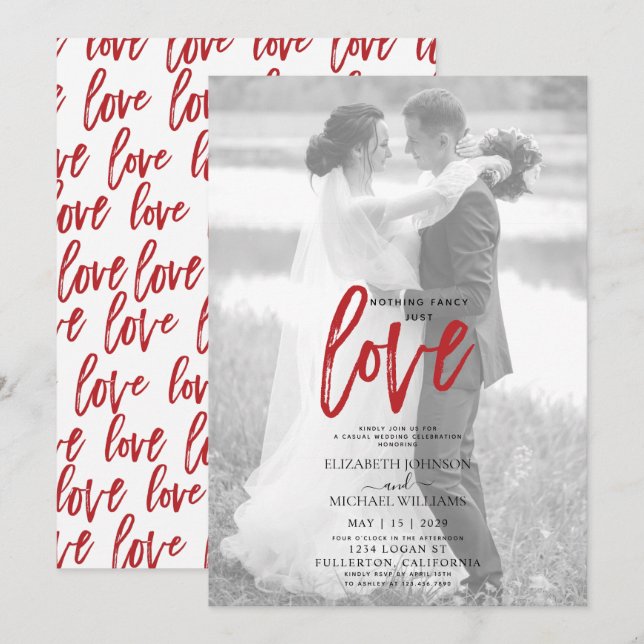 Nothing Fancy Red Casual Vellum Photo Wedding Invitation (Front/Back)