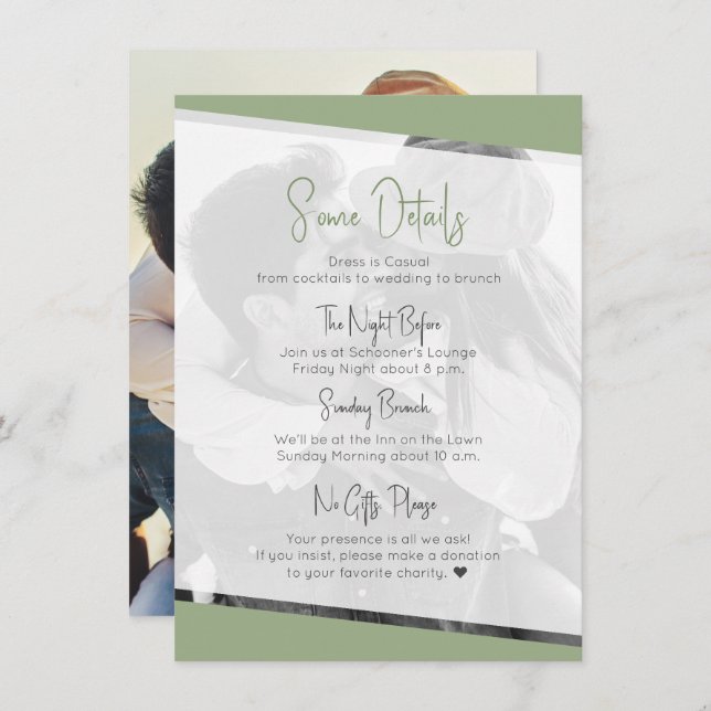 Nothing Fancy Sage Green Casual Wedding Details Enclosure Card (Front/Back)
