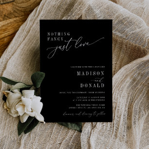 nothing fancy white script black wedding invitation