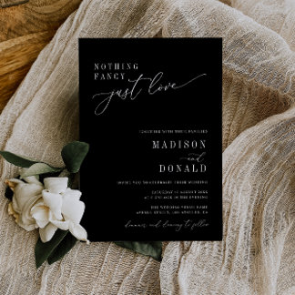 nothing fancy white script black wedding invitation