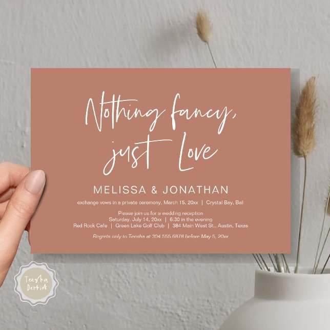 Nothing Fncy' Just Love, Wedding Elopement Party Invitation (Nothing Fancy Just Love, Wedding Elopement Dinner Party Invitation Card, PDF, Terracotta Earthy )