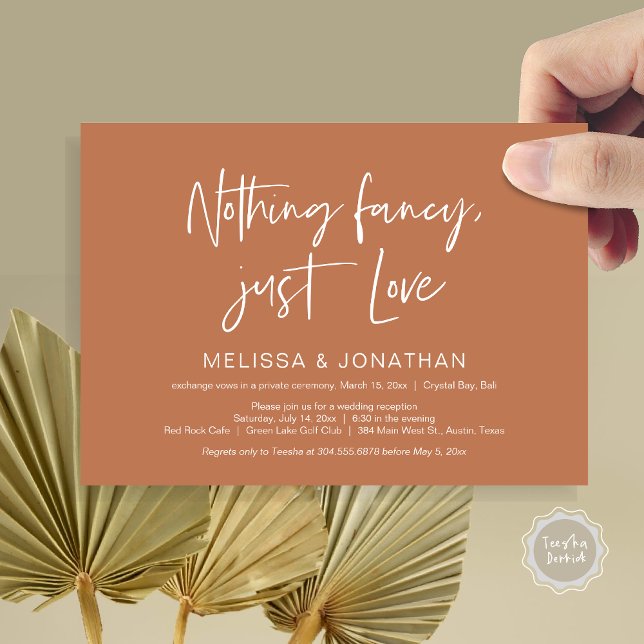 Nothing Fncy' Just Love, Wedding Elopement Party Invitation (Nothing Fancy Just Love, Wedding Elopement Dinner Party Invitation Card, PDF, Earthy, Copper, Rust)