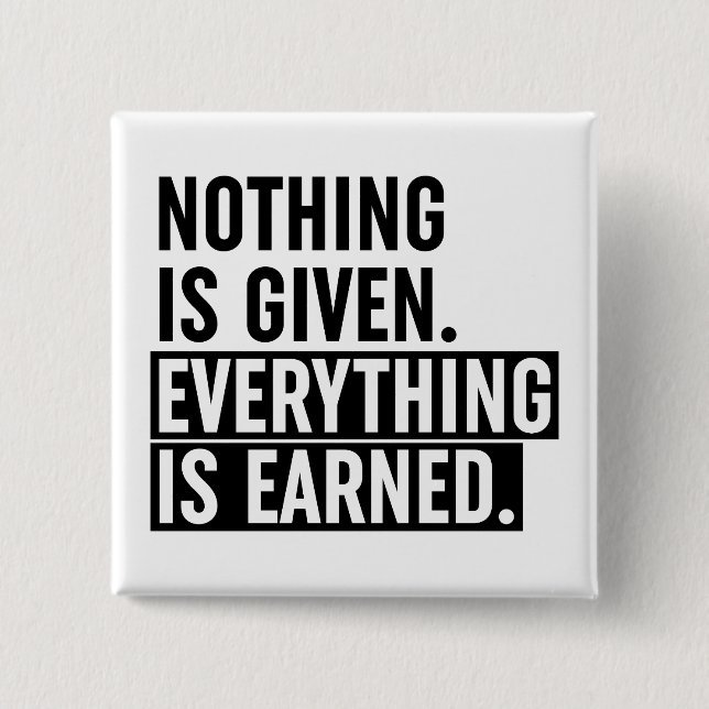 Nothing Is Given Everything Is Earned 15 Cm Square Badge (Front)