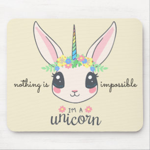 "nothing is impossible" funny unicorn rabbit mouse mat