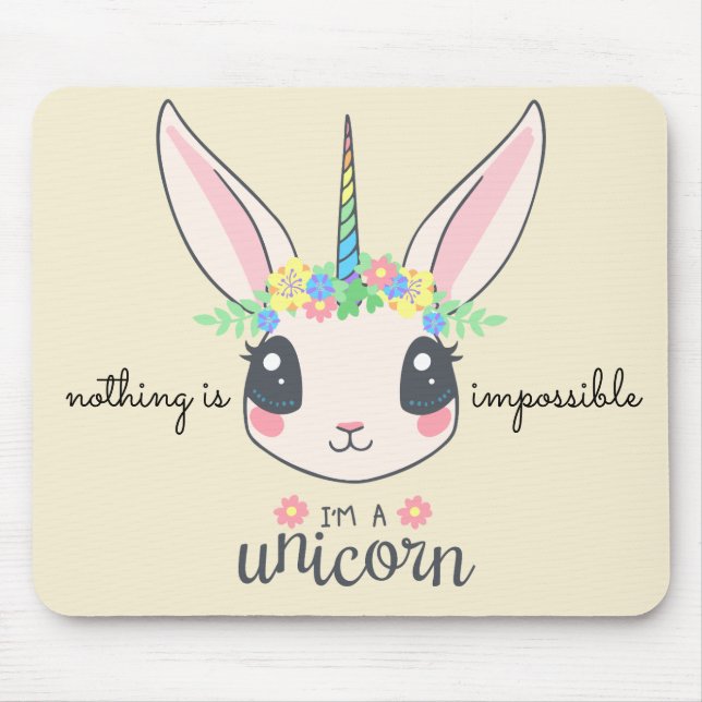 "nothing is impossible" funny unicorn rabbit mouse mat (Front)