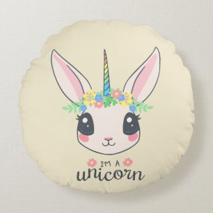 "nothing is impossible" funny unicorn rabbit round cushion