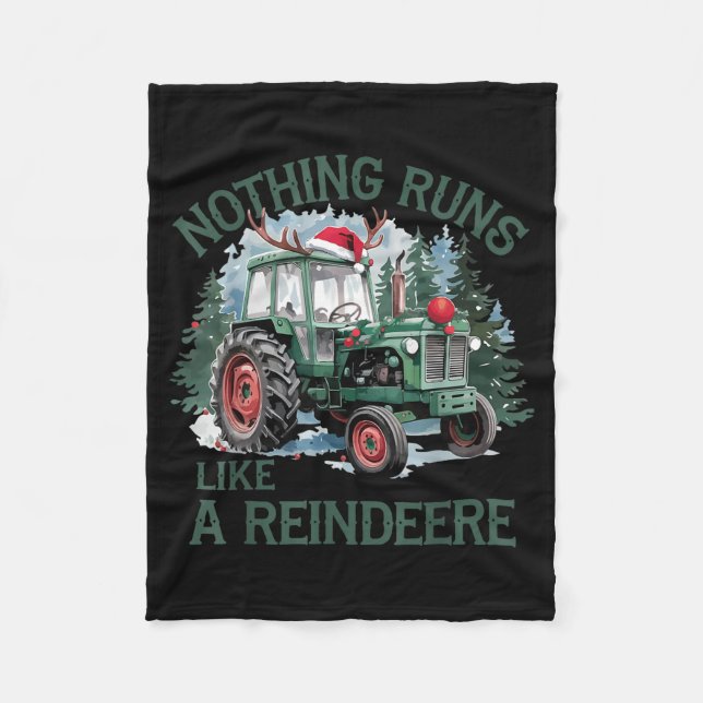 Nothing Runs Like A Reindeer Christmas Tractor Far Fleece Blanket (Front)