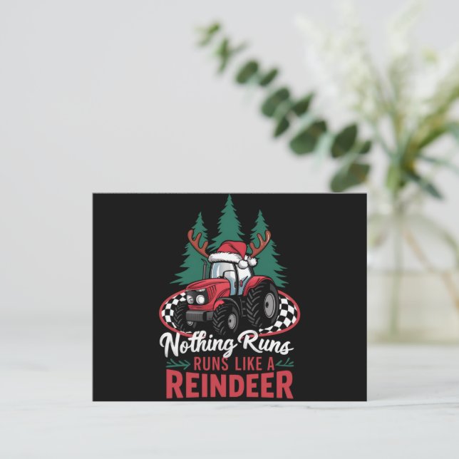 Nothing Runs Like A Reindeer Christmas Tractor  Holiday Postcard (Standing Front)