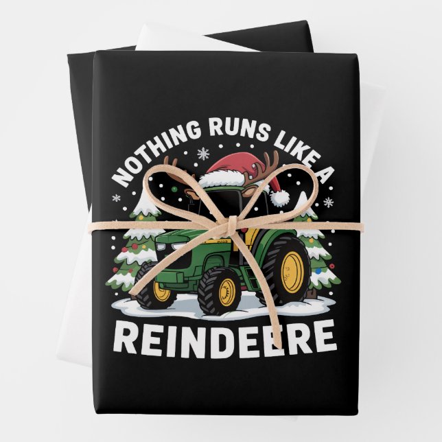 Nothing Runs Like A Reindeere Christmas Tractor  Wrapping Paper Sheet (In situ)