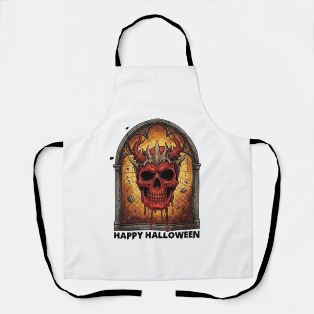 Nothing Scares Me Red Horned Skull Spider Web Hall Apron (Front)