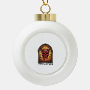 Nothing Scares Me Red Horned Skull Spider Web Hall Ceramic Ball Christmas Ornament