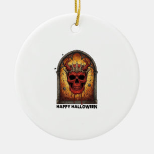 Nothing Scares Me Red Horned Skull Spider Web Hall Ceramic Tree Decoration