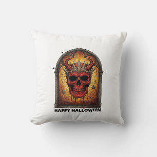 Nothing Scares Me Red Horned Skull Spider Web Hall Cushion