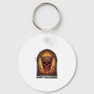 Nothing Scares Me Red Horned Skull Spider Web Hall Key Ring