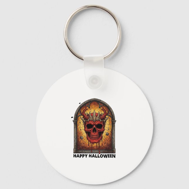 Nothing Scares Me Red Horned Skull Spider Web Hall Key Ring (Front)