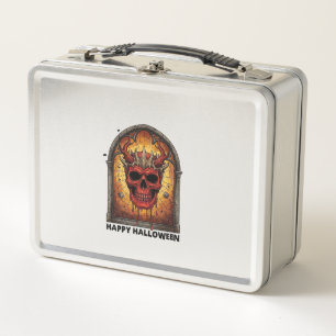 Nothing Scares Me Red Horned Skull Spider Web Hall Metal Lunch Box