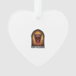 Nothing Scares Me Red Horned Skull Spider Web Hall Ornament