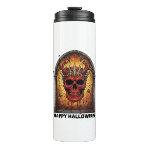 Nothing Scares Me Red Horned Skull Spider Web Hall Thermal Tumbler