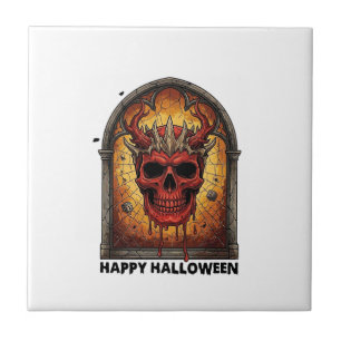 Nothing Scares Me Red Horned Skull Spider Web Hall Tile