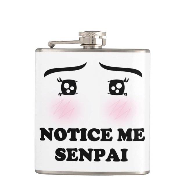 Notice Me Senpai Blushing Anime Girl Kawaii Suki Hip Flask (Front)