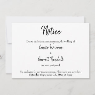 "Notice" Postponed Wedding Announcement