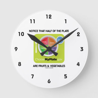 Notice That Half Of Plate Are Fruits & Vegetables Round Clock