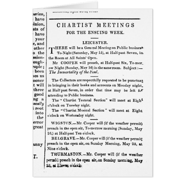 Notices for Chartist Meetings (Front)