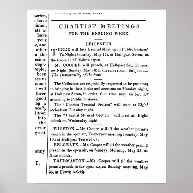Notices for Chartist Meetings Poster (Front)