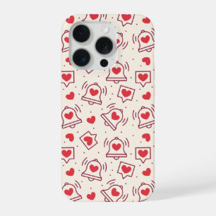 Notification Heart Bell Burgundy Red Love Pattern iPhone 15 Pro Case