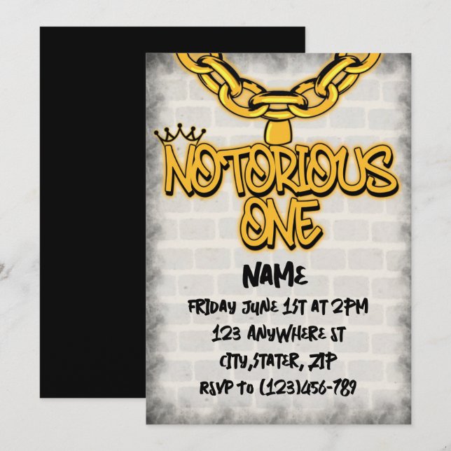 Notorious One 1st Birthday Invitation  (Front/Back)