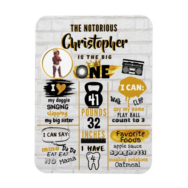 Notorious One Hip Hop Milestone 1st Birthday Photo Magnet (Vertical)