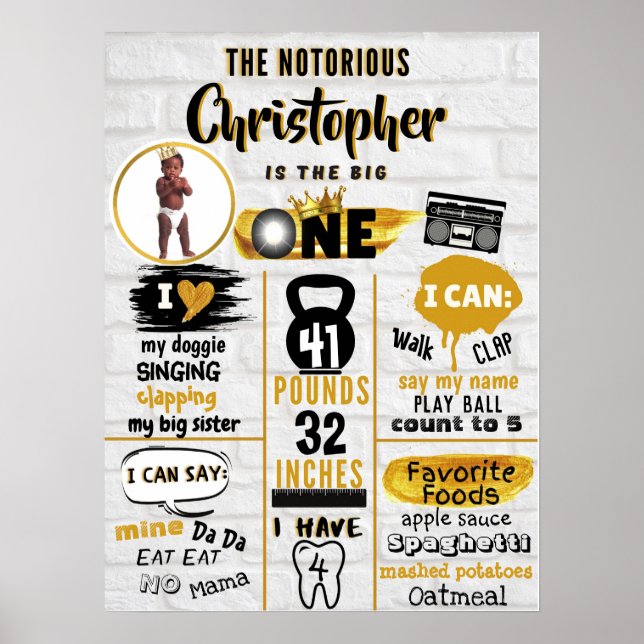 Notorious One Hip Hop Milestone 1st Birthday Photo Poster (Front)
