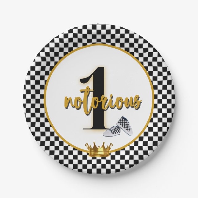 Notorious One| Retro 90's Hip Hop 1st Birthday  Paper Plate (Front)